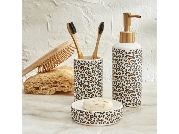 3 Pieces Wild Leopard Bathroom Set 20 x 6.5 + 10.5 x 3 + 10.5 x 6 cm - Black