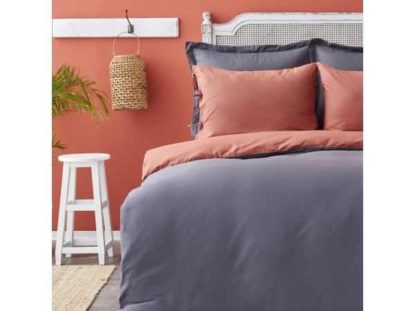 3 Pieces Basic Cotton Reversible King Size Duvet Cover Set 220 x 240 cm - Anthracite / Terracotta