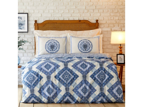 4 Pieces Levni Cotton King Size Duvet Cover Set 220 x 240 cm - Blue