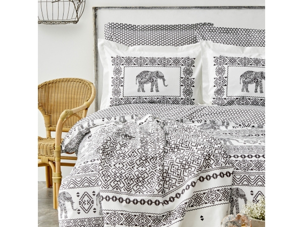5 Pieces Alenis King Size Duvet Cover Set With Pique 240 x 220 cm - Black