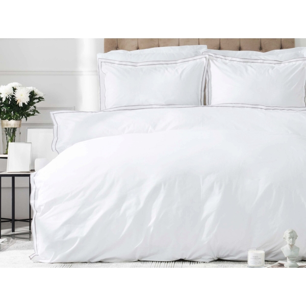 4 Pieces Victorie Percale Double Duvet Cover Set 200 x 220 cm - White / Grey