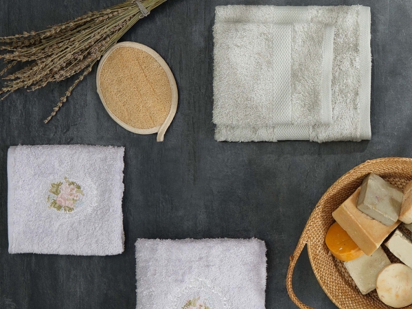 4 Pieces Matilda Bamboo Cotton Towel Set - Lilac / Green
