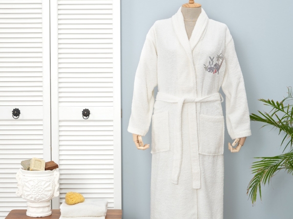 2 Pieces Elephant Women's Bathrobe Set S/M - White