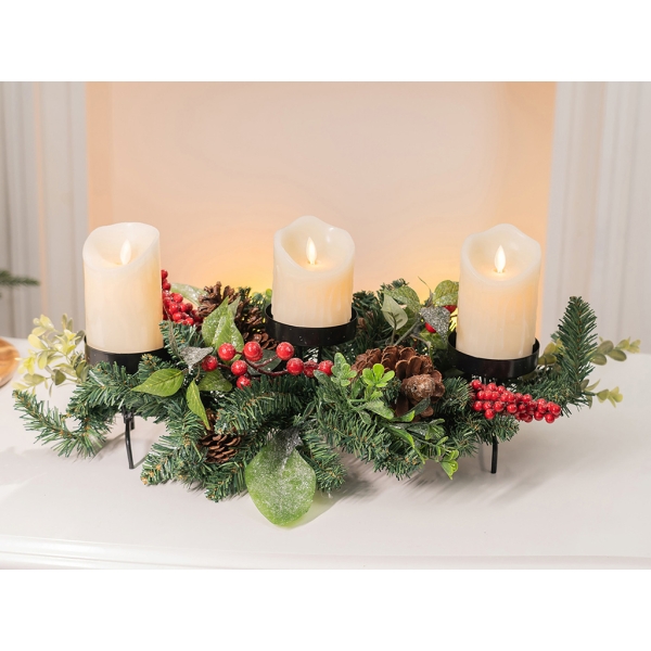 Pine Decorated Candle Holder 71 cm - Green