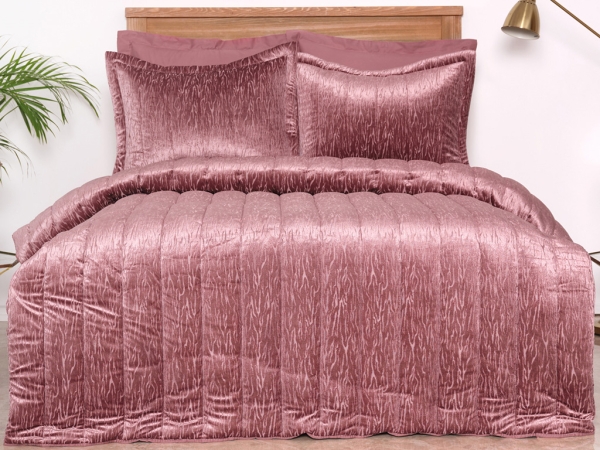 6 Pieces Alba  Double Bedspread Comfort Set 220 x 230 cm - Dried Rose