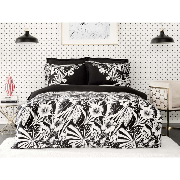 3 Pieces Pio Cotton Satin Single Duvet Cover Set 160 x 220 cm - Black