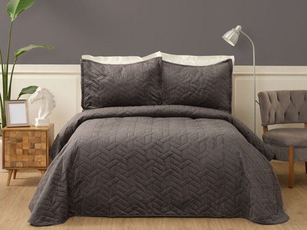3 Pieces Pamela Ultrasonic Double Bedspread Set 230 x 250 cm - Anthracite