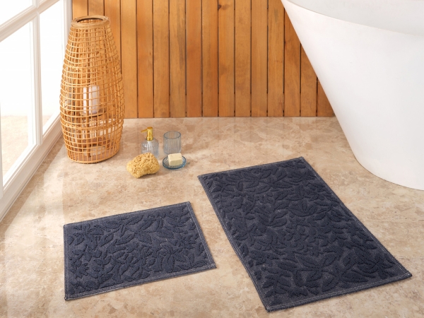 Kelly Flower Bath Mat Set 50 x 80 + 50 x 40 cm - Indigo