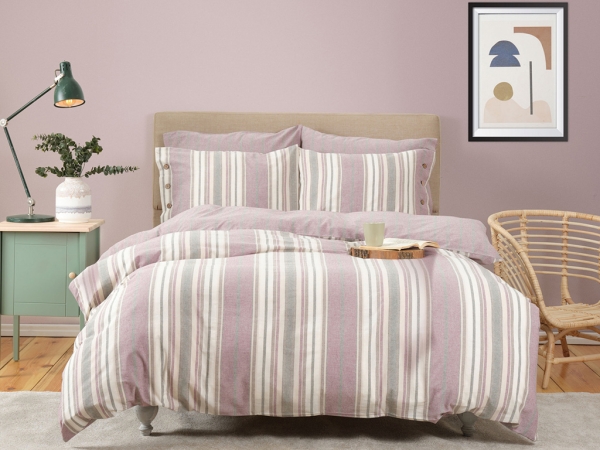 3 Pieces Vena Cotton Single Yarn Dyed Duvet Cover Set 160 x 220 cm - Red