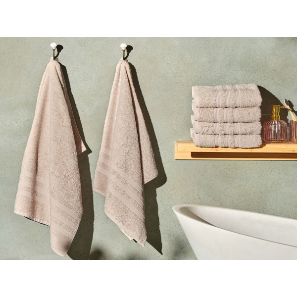 6 Pieces Road Cotton Face Towel Set 50 x 90 cm - Beige