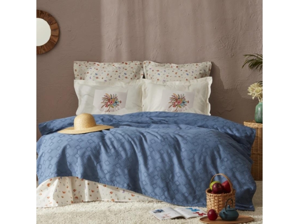 4 Pieces Spring Single Nish Set 160 x 220 cm - Blue / White