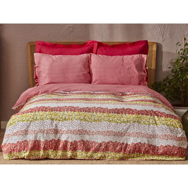 3 Pieces Pari Noniron Cotton Single Duvet Cover Set 160 x 220 cm - Red