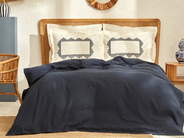 6 Pieces Candice Cotton Double Embroidered Pique Set 200 x 220 cm - Blue