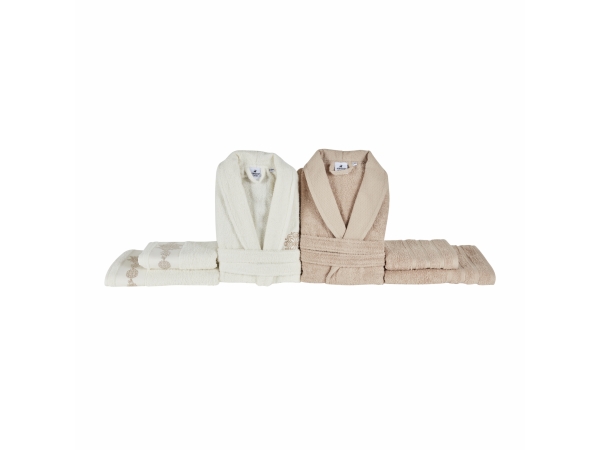 6 Pieces Cecilia Cotton Bathrobe Set - White / Beige