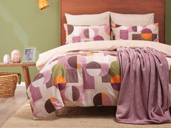 4 Pieces Marno Double Duvet Cover Set With Blanket 200 x 220 cm - Light Purple