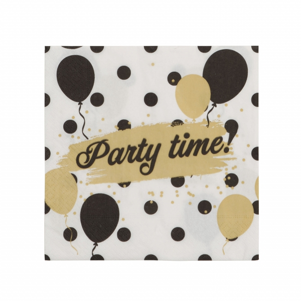 20 Pieces Party Time Paper Napkin Set 33 x 33 cm - Black