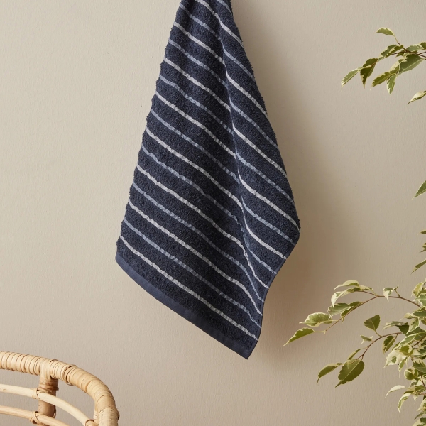 Denim Striped Face Towel 50 x 90 cm - Navy Blue / Blue