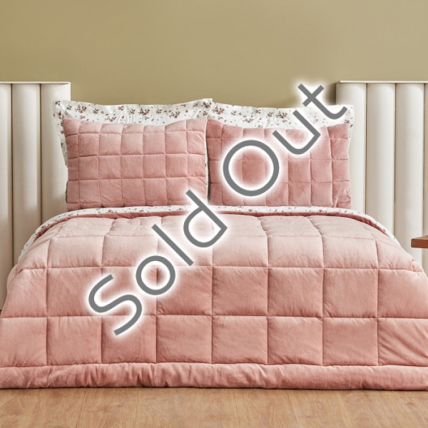 4 Pieces Lorrie Double Printed Tedy Comfort Set 195 x 215 cm - Powder