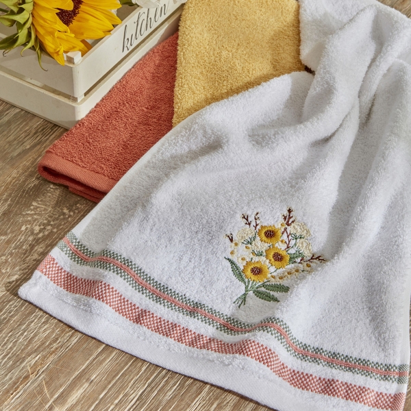 3 Pieces Sunflower Cotton Hand Towel Set 30 x 50 cm - Off White