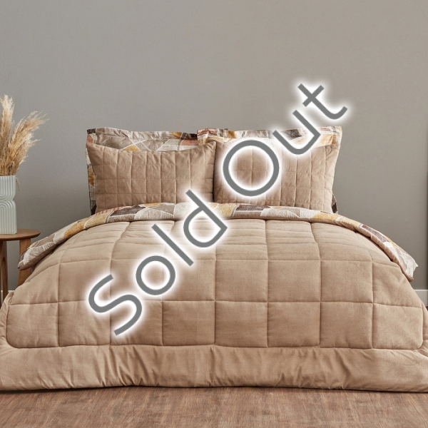 6 Pieces Lydia Stripe Double Quilt Set 195 x 215 cm - Light Brown