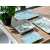 18 Pieces Tan Porcelain Dinner Set - White / Turquoise