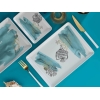 18 Pieces Tan Porcelain Dinner Set - White / Turquoise