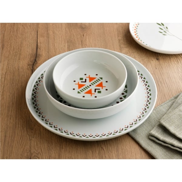 24 Pieces Moderna Porcelain Dinner Set - Green / Orange
