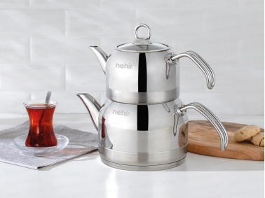 2 Pieces Lotus Mirror Finish Middle Size Tea Pot Set 1.3 / 1.9 L - Silver