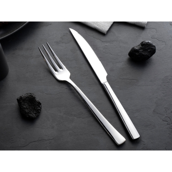 12 Pieces Deniz Mirror Finish Steak Set - Silver