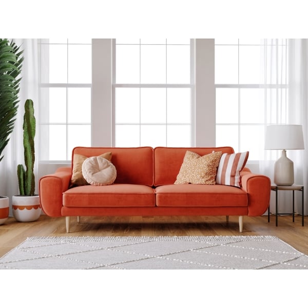 Klem Triple Velvet Sofa Wooden Leg 224 x 91 x 84 cm - Tile Red