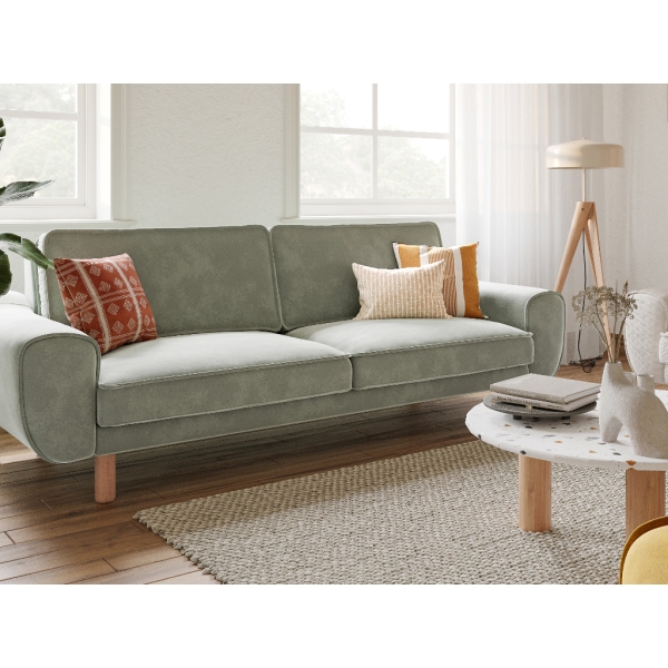 Klem Triple Velvet Sofa Wooden Leg 224 x 91 x 84 cm - Almond's Green Color
