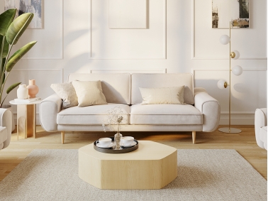 Klem Double Sofa Velvet Wooden Leg 198 x 91 x 84 cm - Ecru