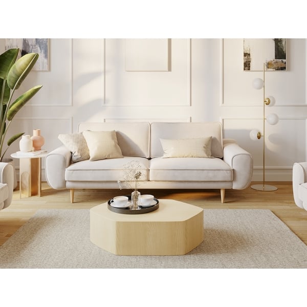 Klem Double Sofa Velvet Wooden Leg 198 x 91 x 84 cm - Ecru