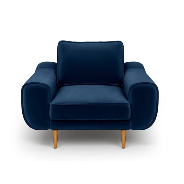Klem Single Sofa Velvet Wooden Leg 108 x 91 x 84 cm - Midnight Blue