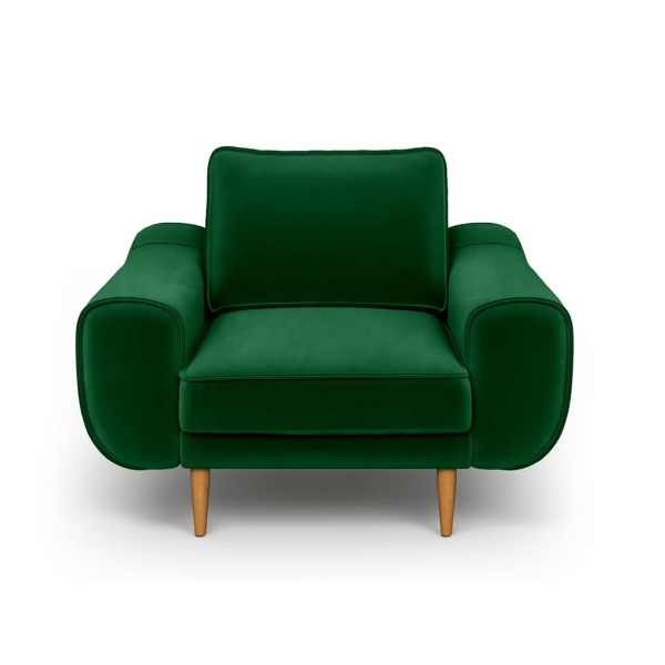 Klem Single Sofa Velvet Wooden Leg 108 x 91 x 84 cm - Emerald Green