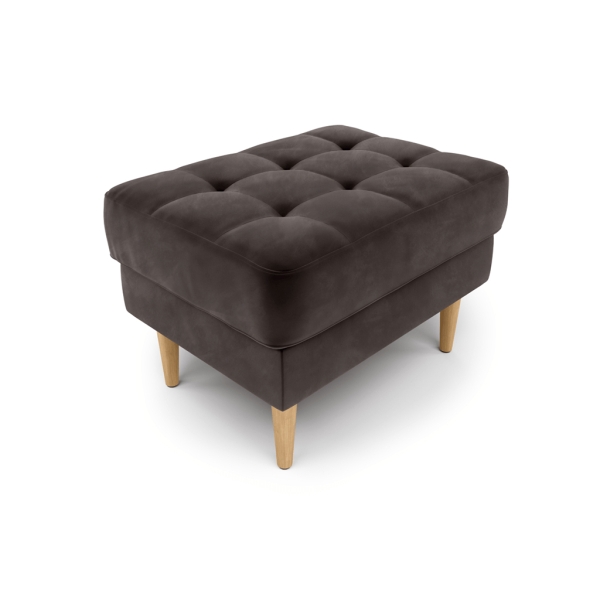 Modsy Pouf Small Velvet Wooden Leg 60 x 45 x 45 cm - Anthracite