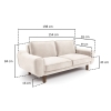 Klem Double Sofa Velvet Cylinder Wooden Leg 198 x 91 x 84 cm - Ecru