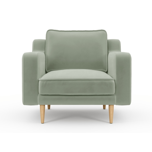 Klem Slim Single Sofa Velvet Wooden Leg 94 x 91 x 84 cm - Almond's Green Color