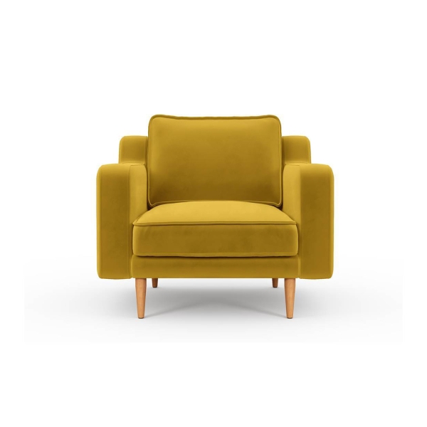 Klem Slim Single Sofa Velvet Wooden Leg 94 x 91 x 84 cm - Mustard