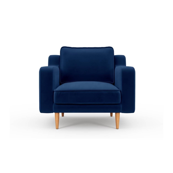 Klem Slim Single Sofa Velvet Wooden Leg 94 x 91 x 84 cm - Midnight Blue