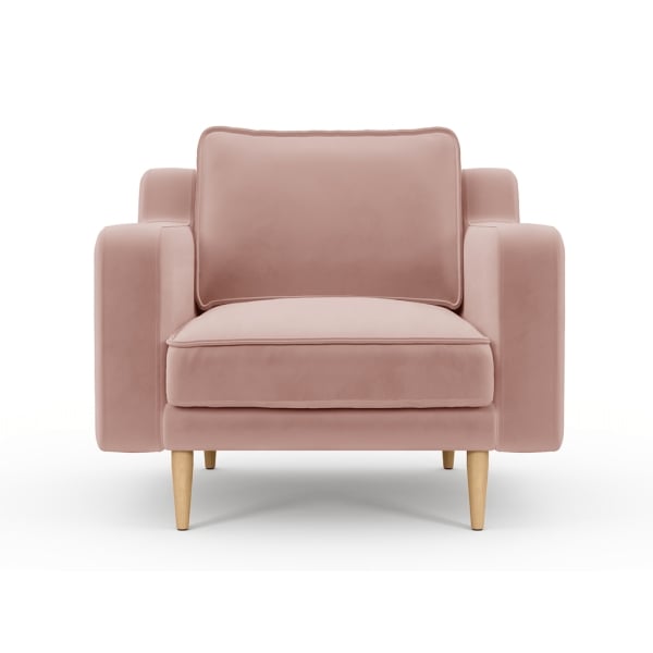 Klem Slim Single Sofa Velvet Wooden Leg 94 x 91 x 84 cm - Powder Pink
