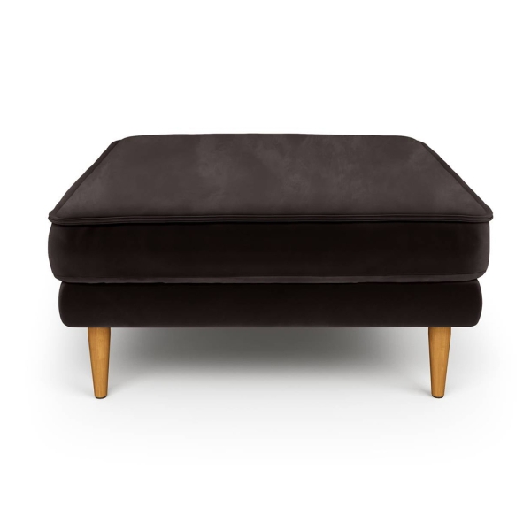 Klem Pouf Velvet Wooden Leg 80 x 80 x 43 cm - Anthracite