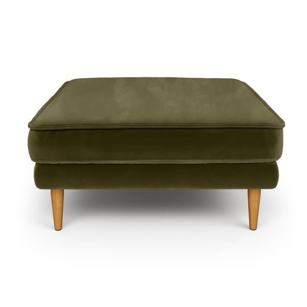 Klem Pouf Velvet Wooden Leg 80 x 80 x 43 cm - Khaki