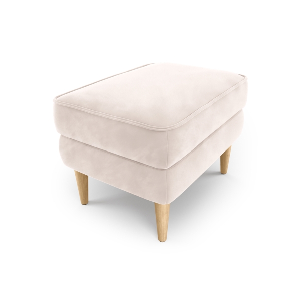 Klem Pouf Small Velvet Wooden Leg 60 x 45 x 45 cm - Ecru