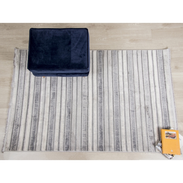 Stripy 120 x 180 cm Carisma Zymta Decorative Machine Carpet - Off White / Grey / Light Grey