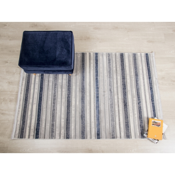 Stripy 80 x 150 cm Carisma Zymta Decorative Machine Carpet - Off White / Grey / Indigo