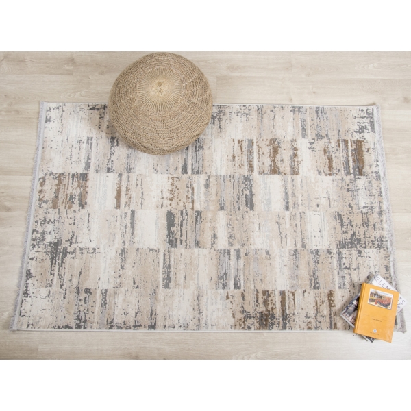Burnt Squares 120 x 180 cm Carisma Zymta Decorative Machine Carpet - Beige / Light Brown / Grey