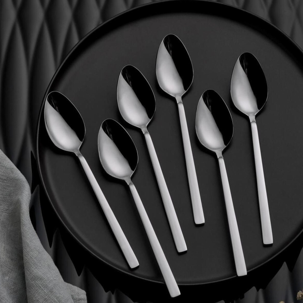 12 Pieces Olympos Dessert Spoon Set 2.5 mm - Silver