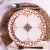 24 Pieces Organic Porcelain Dinner Set - Terracotta / Cream / Blue