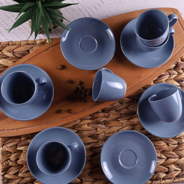 6 Pieces Bright Porcelain Coffee Cup Set 80 ml - Blue